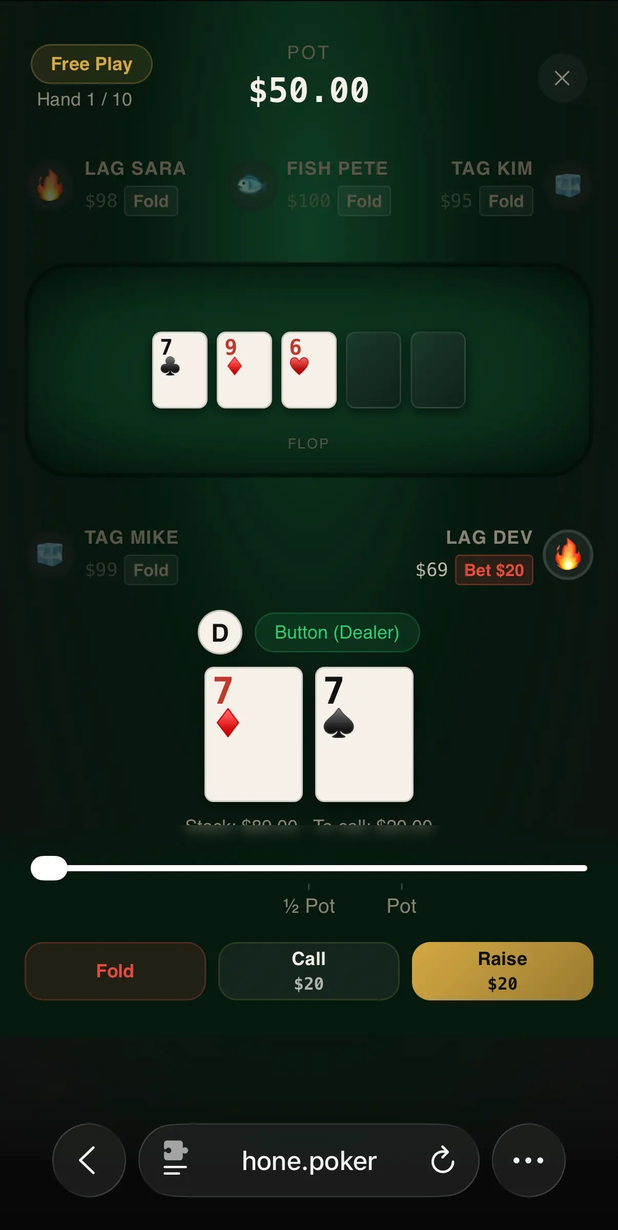 Hone Poker app screenshot